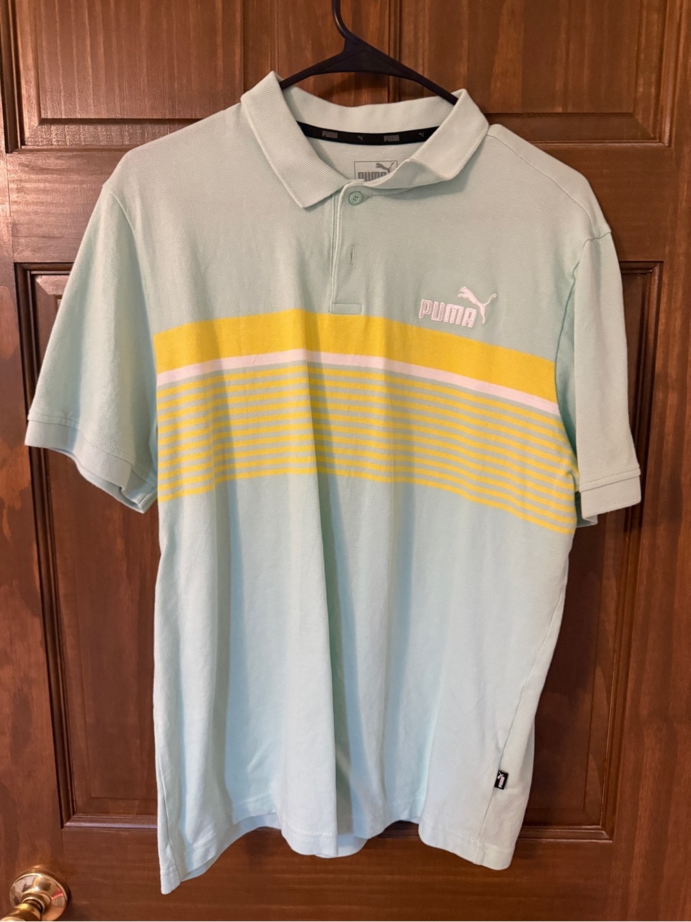 Puma Men’s Light Mint Polo with Yellow Stripe